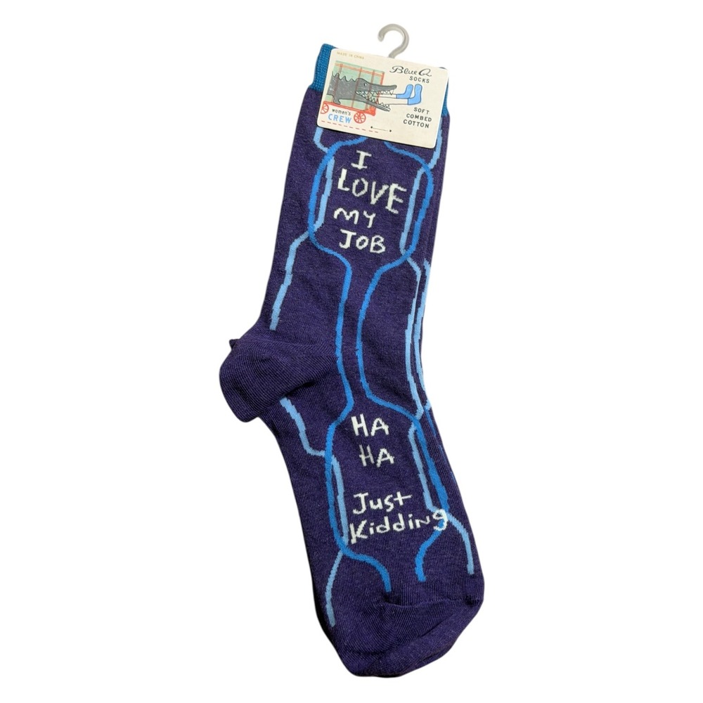 Blue Q I Love My Job Crew Socks Purple OS Womens Funny Novelty NEW